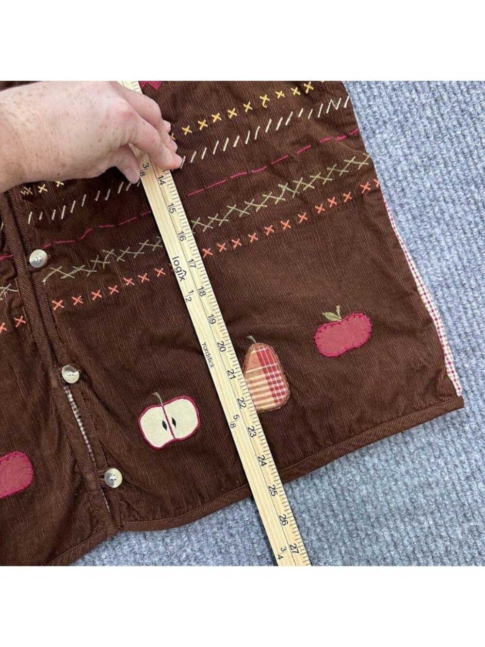 Vintage Victoria Jones 90s Fall Themed Corduroy Vest Leaf Apple Womens size 2X - Picture 4 of 5